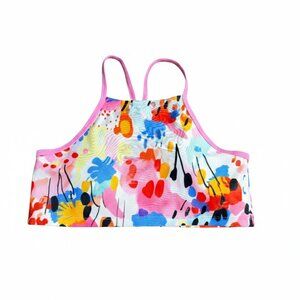 DSG Girls Halter Swim Top Y-Back Multicolored Abstract Floral Print Large NWT
